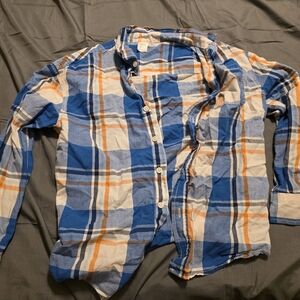 Kids Blue and Orange Plaid Button Down Shirt